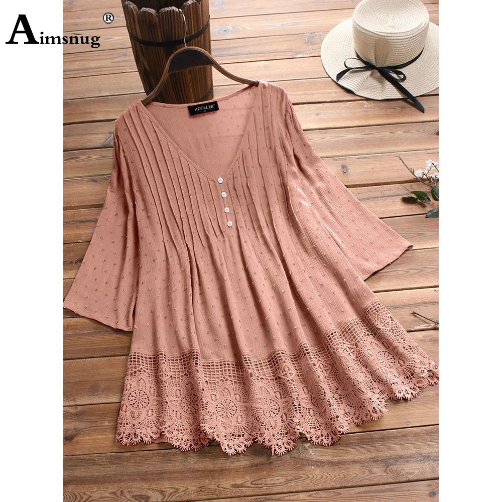 Plus Size 5xl Ladies Elegant Vintage Lace Blouse Three Quarter Sleeve Women\'s Top Pullovers 2022 Summer Loose Shirts Clothing