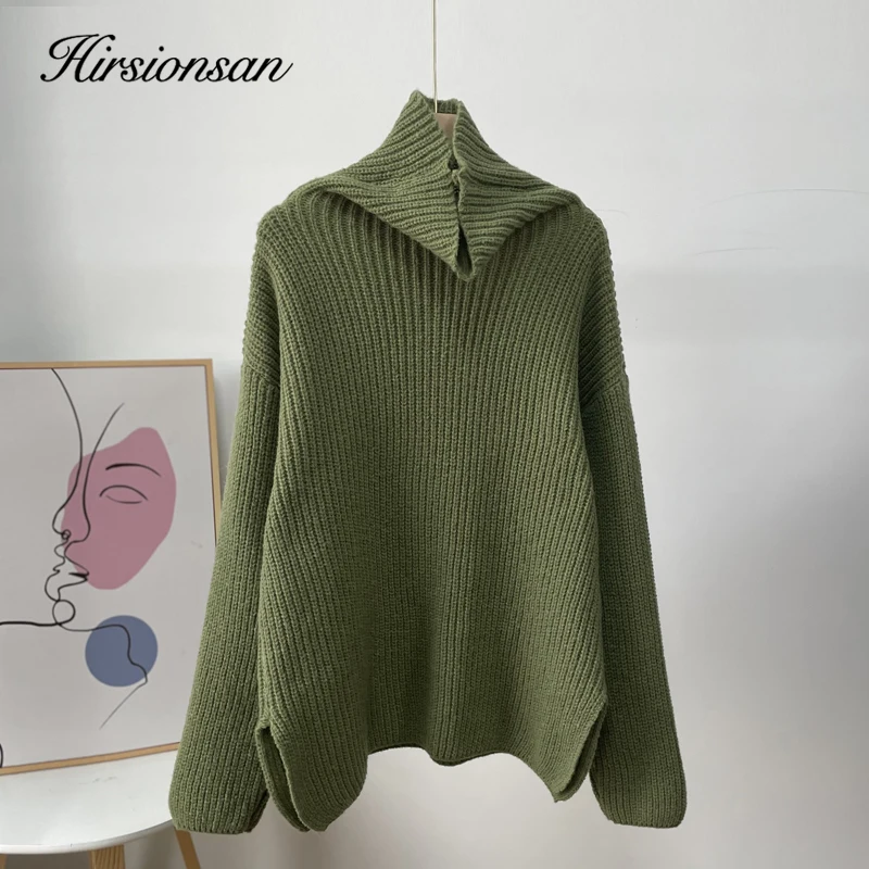 Hirsionsan-suéter grueso de Cachemira para mujer, Jersey holgado, elegante, cálido, informal, de cuello alto, novedad de invierno, 2023