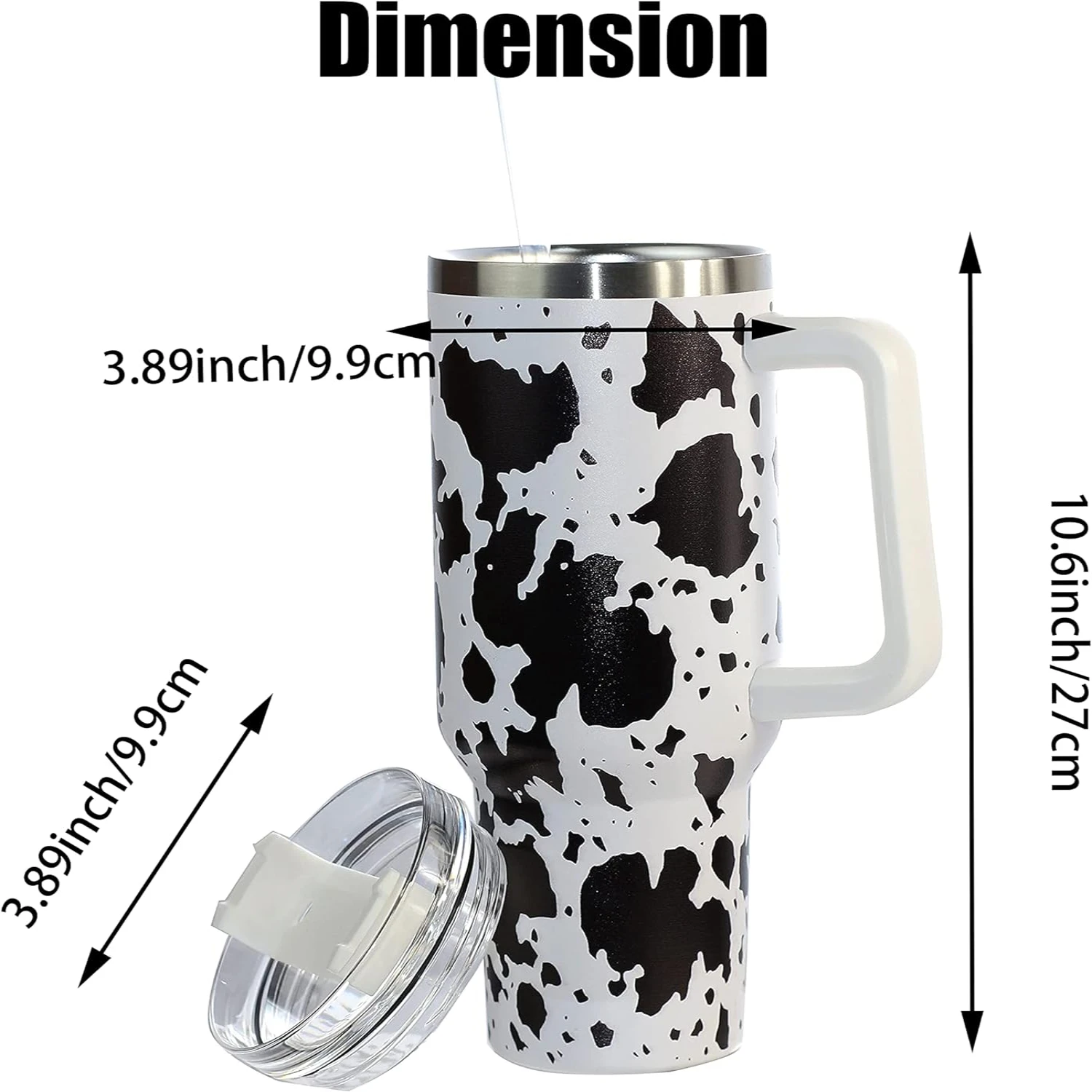 Sturdy Eco-Friendly Stainless Steel Cow Tumbler with Handle - Large 40oz Capacity - Double Vacuum Sealed Lid for Leak Proof Desi