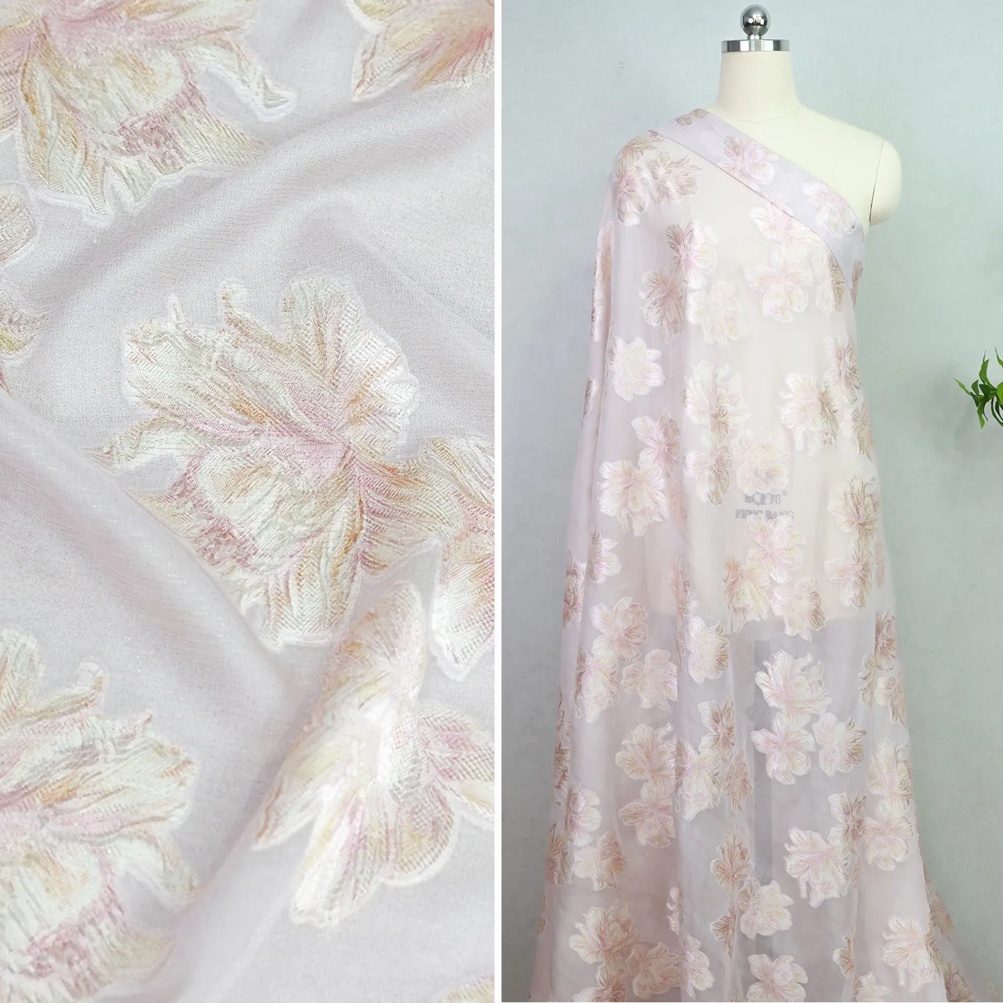 High Quality Flower Shadow Silk Woven Cut Flower Silk Cloth Designer Fabric