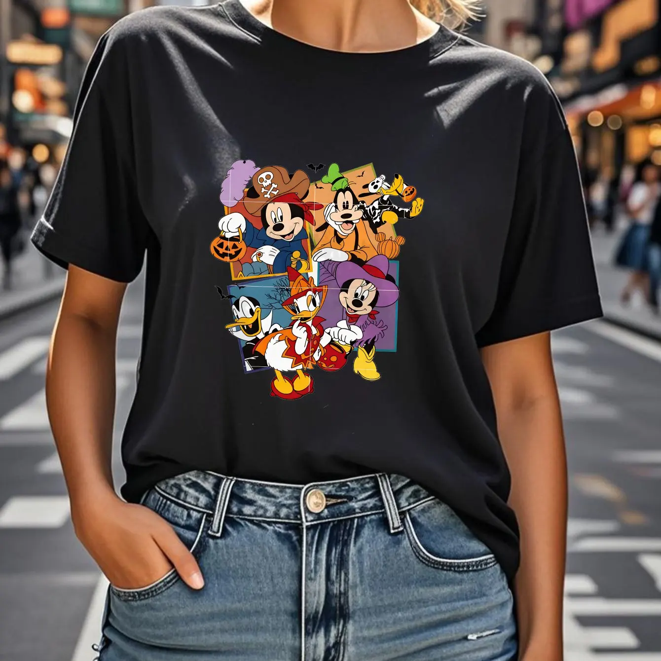 

Disney Mickey Mouse and His Friends' Halloween Pattern, Comfortable and Breathable, Casual Round Neck Machine Washable