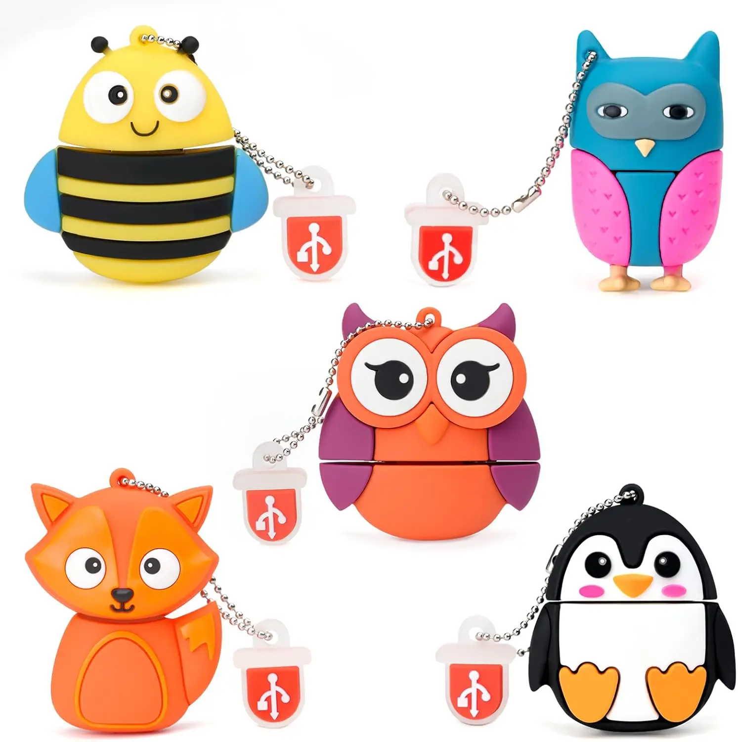 

32GB USB Flash Drive Pack of 5 with Cute Animal Patterns, Lovely Memory Sticks for Easy Storage