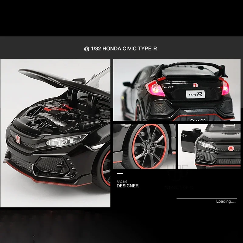 1:32 HONDA CIVIC TYPE-R Diecasts Modèle De Voiture Jouet Véhicules Modèle En Métal Avec Son Lumière Collection Jouets Pour Enfants Cadeau De Noël