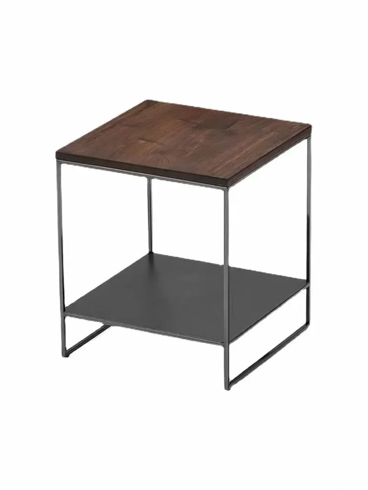 Wabi-mesa auxiliar pequeña de madera maciza minimalista, mesa de centro de hierro forjado Simple, cuadrada, viento de arena, sala de estar