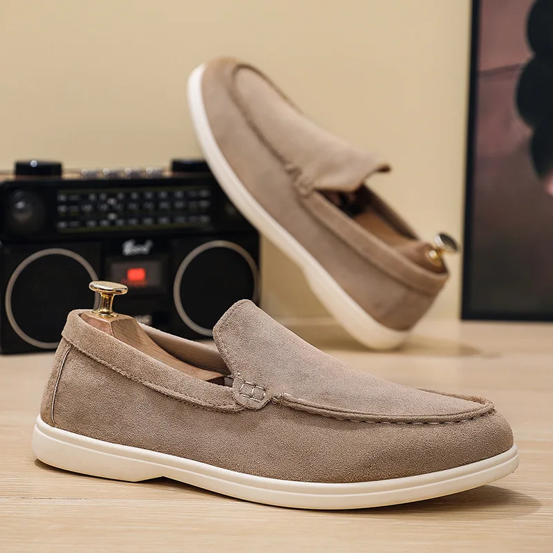 2026 Men Suede Leather Shoes Driving Loafers British Classic Round Toe Slip On Casual Flats Shoes Men's Sneakers Moccasin Hombre