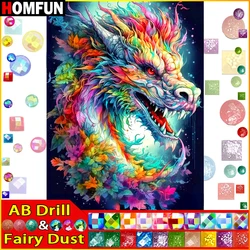 HOMFUN Fairy Dust AB Animal 5D Diamond Painting Cross Stitch Dragon New Arrivals 2024 Embroidery Mosaic Color Home Decor Gift