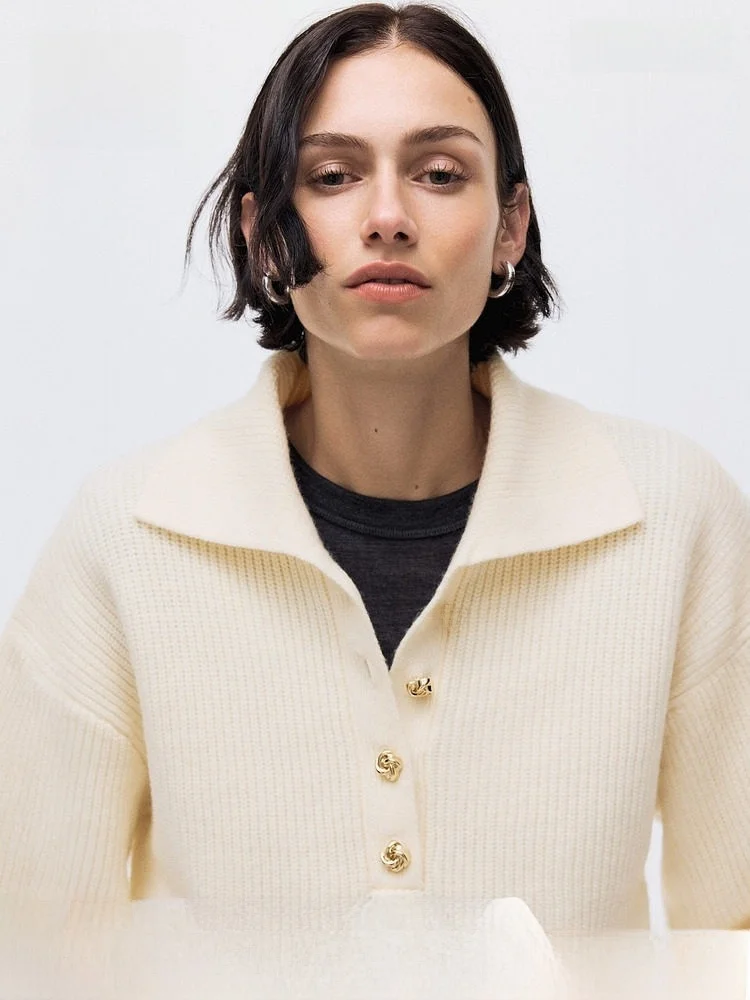 

Весенний женский вязаный свитер с воротником H&M, повседневный, свободного кроя, с длинными рукавами, на пуговицах, из смесовой ткани (шерсть, полиэстер, акрил)