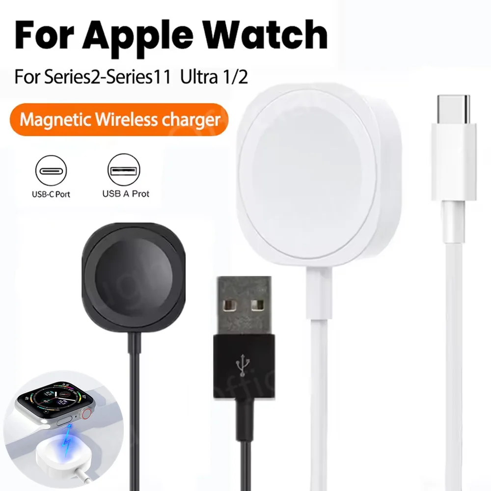 Magnetic Wireless Watch Charger Cable For ios Watch 11 10 9 8 7 6 5 4 3 2 Series SE Ultra 1/2 USB Type C Charging iWatch Charger