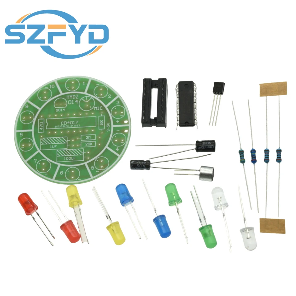 CD4017 Colorful Voice Control Rotating LED Light Kit Electronic Manufacturing DIY Kit Spare Parts Student Laboratory