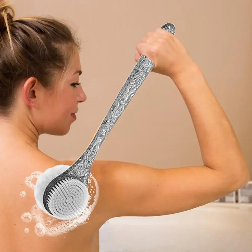 2 in 1 Soft Back Scrubber Brush Skin Massager Bath Shower Scrubbing Brush with Handle Body Wash Exfoliating Scrub Bath Supplie