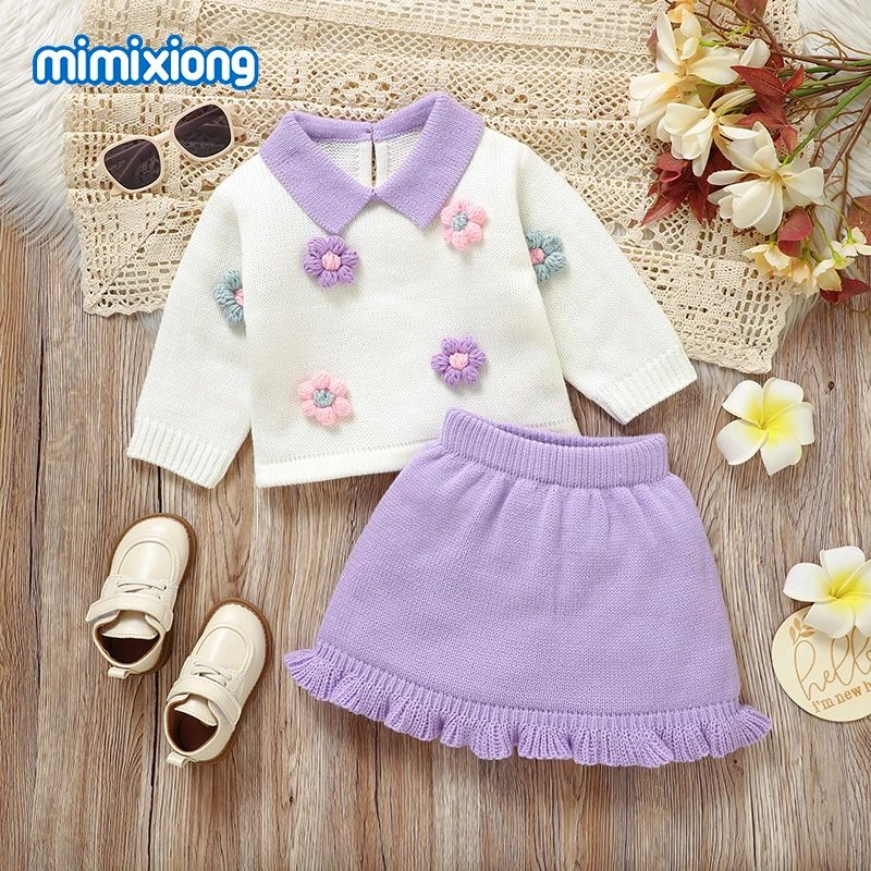 Winter Baby Girls Clothes Sets Purple Turtle Neck Long Sleeve Sweater Top+Dress Newborn Infant 2pcs Outfits 1-3Y Toddler Costume