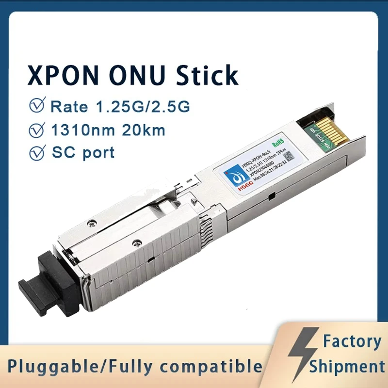 HSGQ XPON ONU Stick 1.25G, 2.5G XPON 1310nm/1490nm DM Pon Module 20km Compatible with OLT ONU FTTH With MAC IPOE ; SC Connector