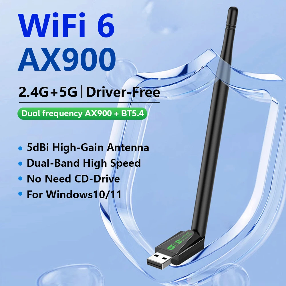 

AX900 WiFi 6 USB-адаптер Bluetooth 5,4 двухдиапазонный 2,4 ГГц и 5 ГГц 2 в 1 беспроводной сетевой приемник для Win10/11 драйвер бесплатная карта Wi-Fi