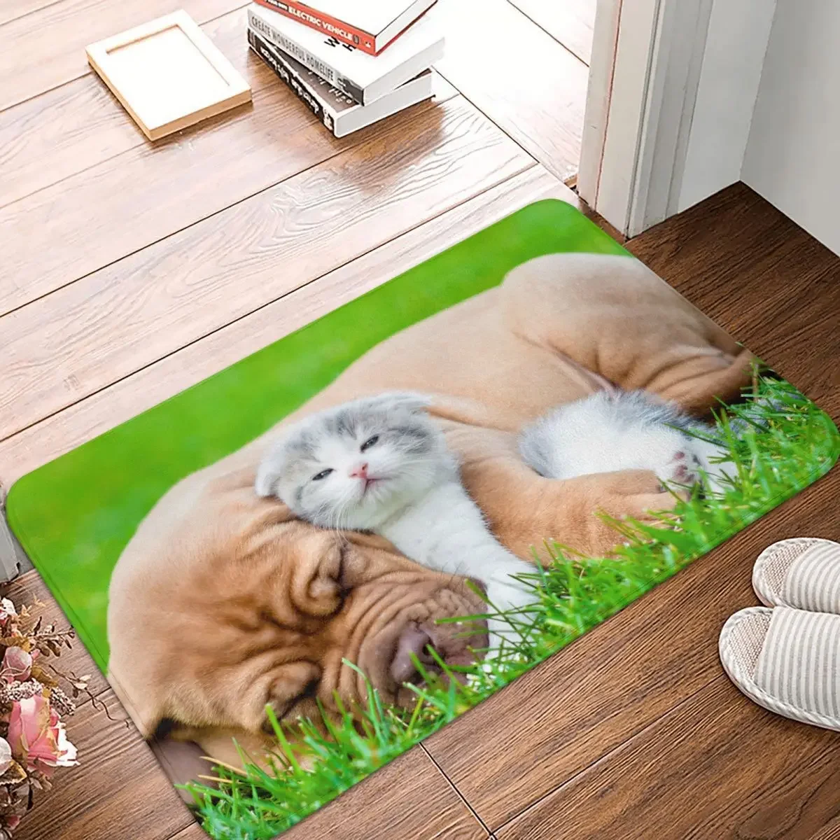 Cat Cute Kawaii Animal Animals Non-slip Doormat Bulldog Kitten Carpet Living Room Bedroom Mat Welcome Flannel Pattern