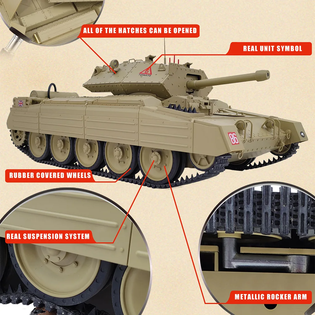 Full Scale 1:16 British Crusader Remote Controlled Tank Toy 2.4G Electric RC Military Model Children'S Birthday Gift