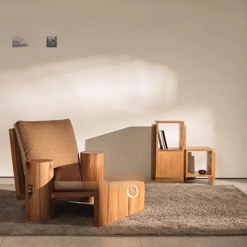 

Designer solid wood, creative hotel bed and breakfast backrest, leisure living room, home balcony, fabric single sofa chair