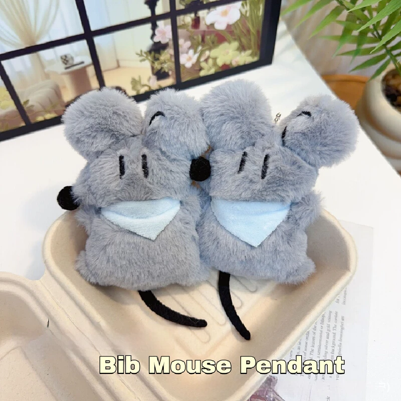 Cute Gray Bib Plush Mouse Keychain Stuffed Rats Doll Bag Pendant Purse Charm Soft Hanging Accessory For Bag Decoration