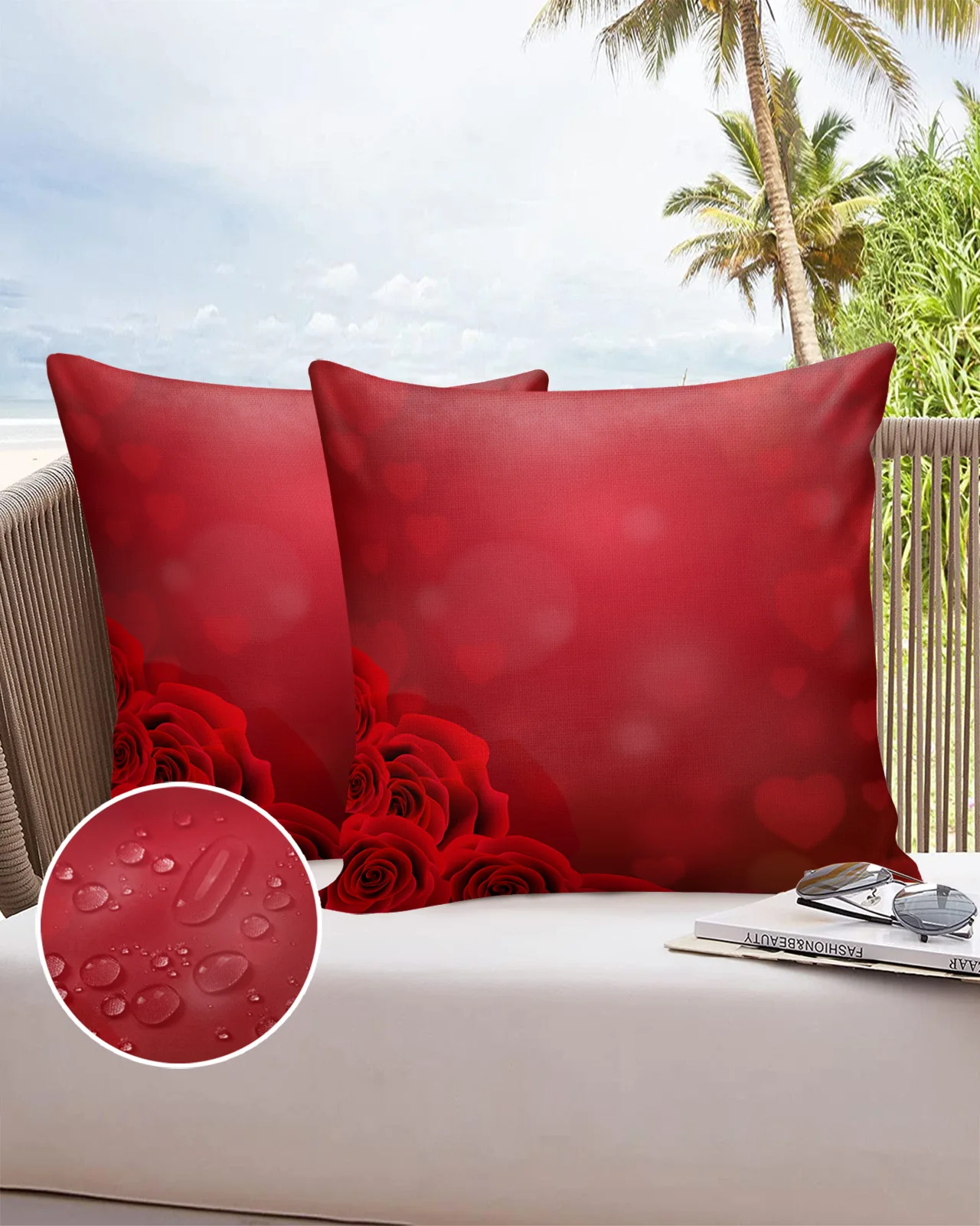 

2/4PCS Outdoor Cushion Cover Valentine'S Day Rose Red Flower Heart Throw Pillow Cover Case Sofa Car Home Decoration Pillowcase