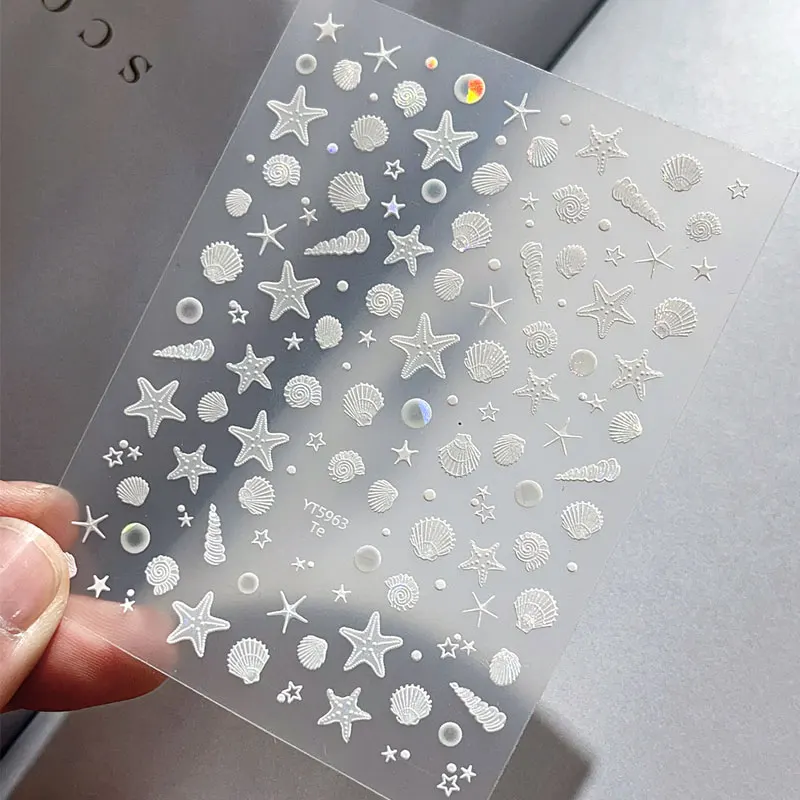 ฤดูร้อน Beach Ocean Shell ปลาดาว Clams Conch ดาว Seil นุ่มบรรเทาตกแต่ง DIY เล็บสติ๊กเกอร์เล็บสติกเกอร์ศิลปะ