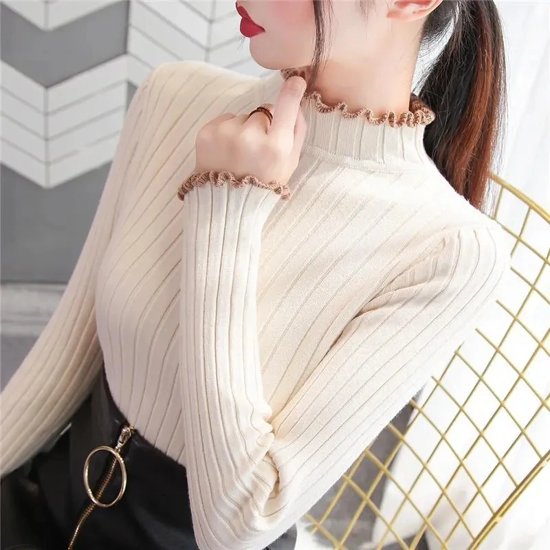 Autumn Winter Sweaters Women Elegant Long Sleeve Button Basic Knitted Pullovers Female Causal Soft Solid Slim Jumper Knitwear