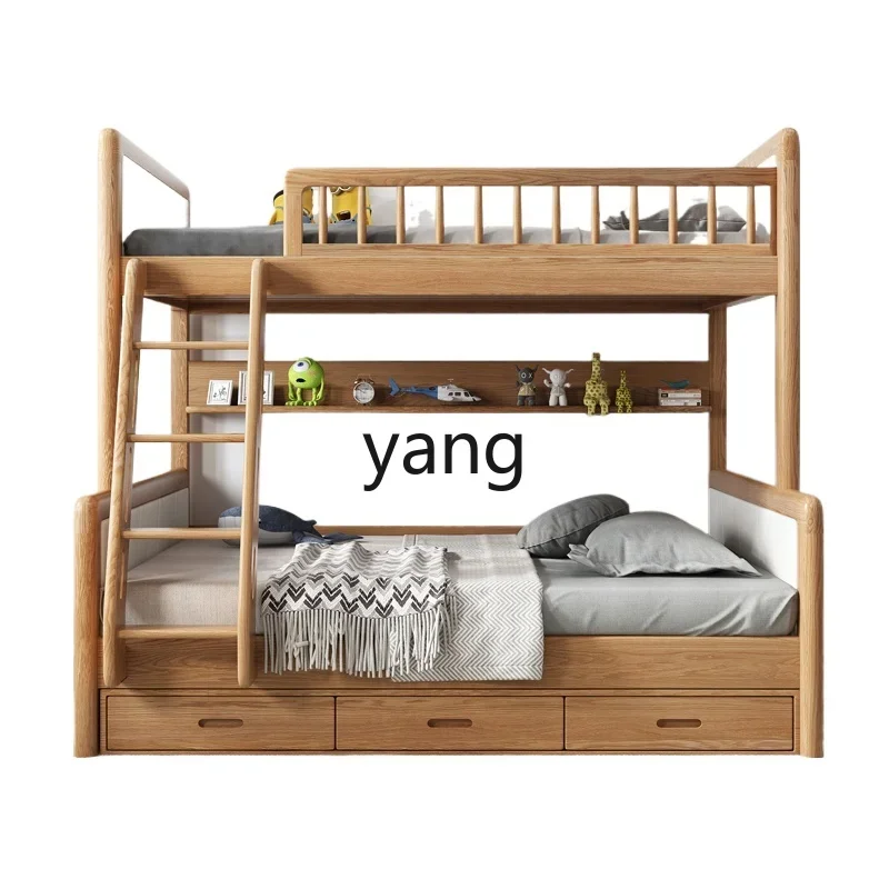 Lmm all solid wood high and low bed two-layer small apartment oak function double-layer storage upper and lower bed