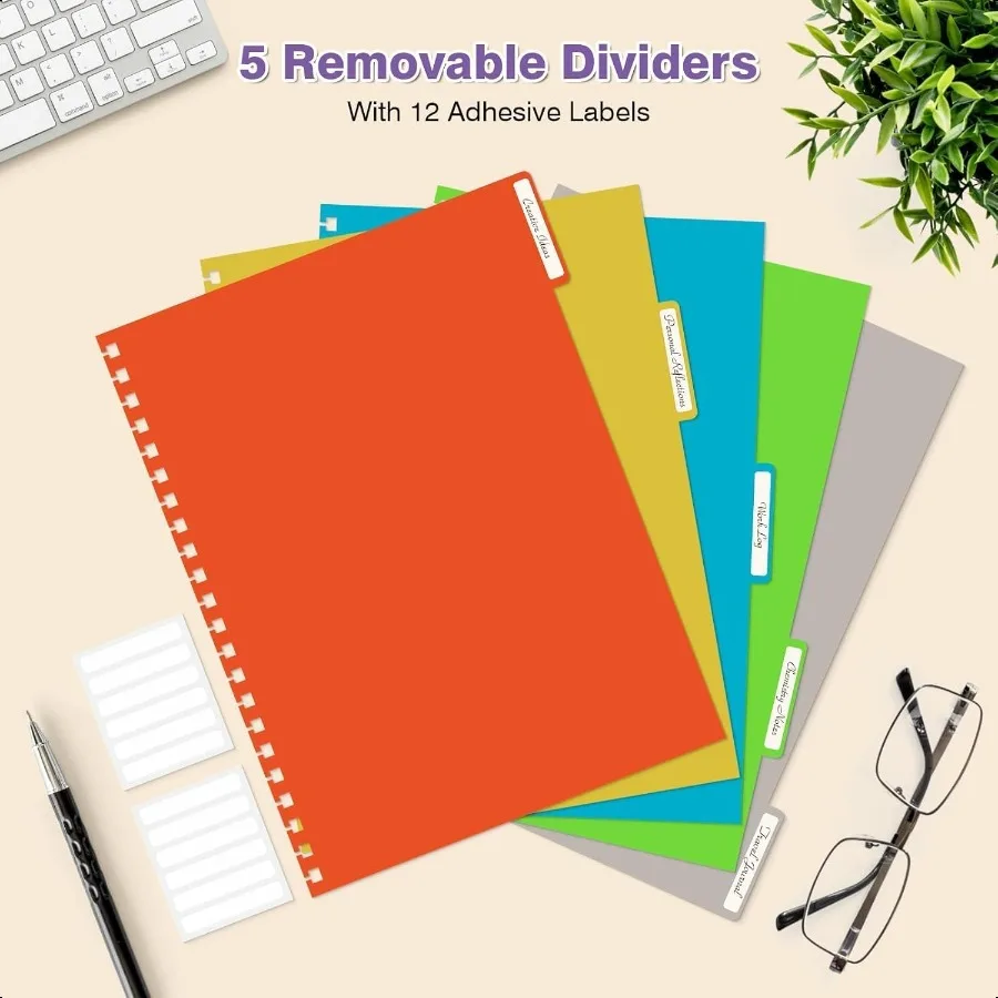 Quaderno a spirale 8,5" x 11" Quaderni a 5 soggetti College a righe con divisori rimovibili 300 pagine 100GSM Spessore spirale Scrittura Jour