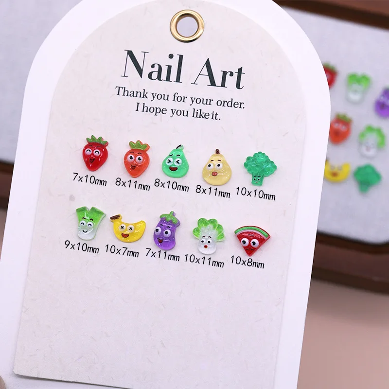 50 Uds. De dijes acrílicos de dibujos animados de frutas y verduras para decoración de uñas, accesorios Kawaii para decoración de uñas, suministros de manicura de diseño F53