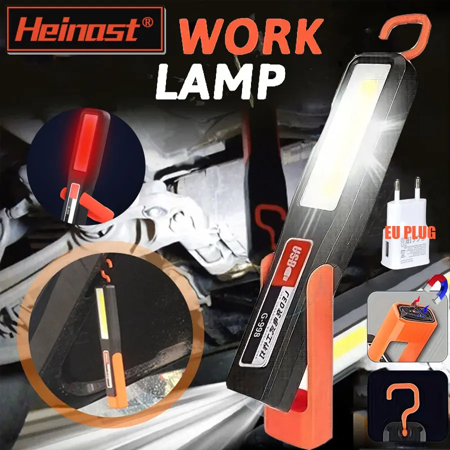 Portable COB LED Work Light with magnet Car Garage Mechanic maintenance Lamp charging with hook Emergency Light Warning Lighting