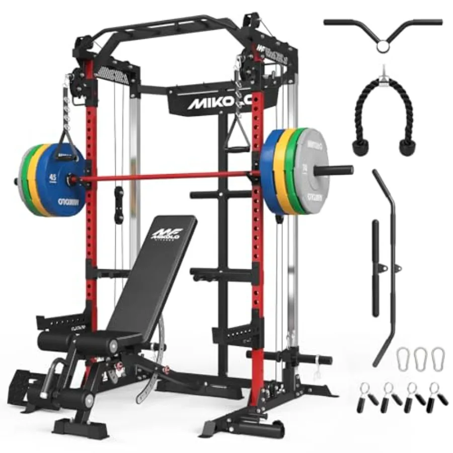 

Home gym power cage, steel, black, 2000LB capacity with independent dual pulley system for cable crossover and squat