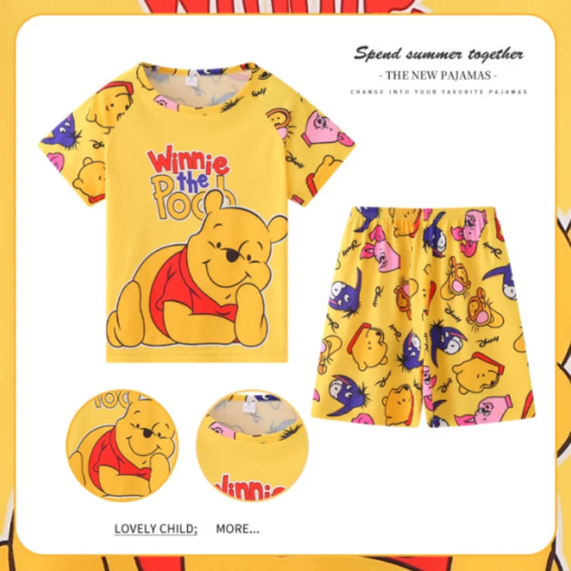 New Summer Clothing Winnie Bear Boys Girls Kids Clothing Sets Stitch Melody Cartoon Suit Mikey Kid Sleepwear Short Sleeve