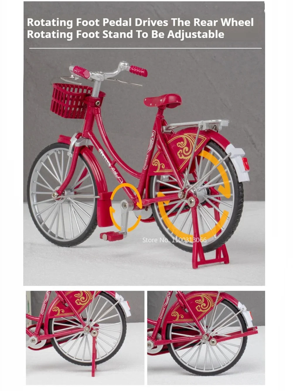 1:10 Scale Alloy Diecast Retro Bicycles Cars Toys Models Wheel Steering Rubber Tires Miniature Bikes Children Festival Presenst