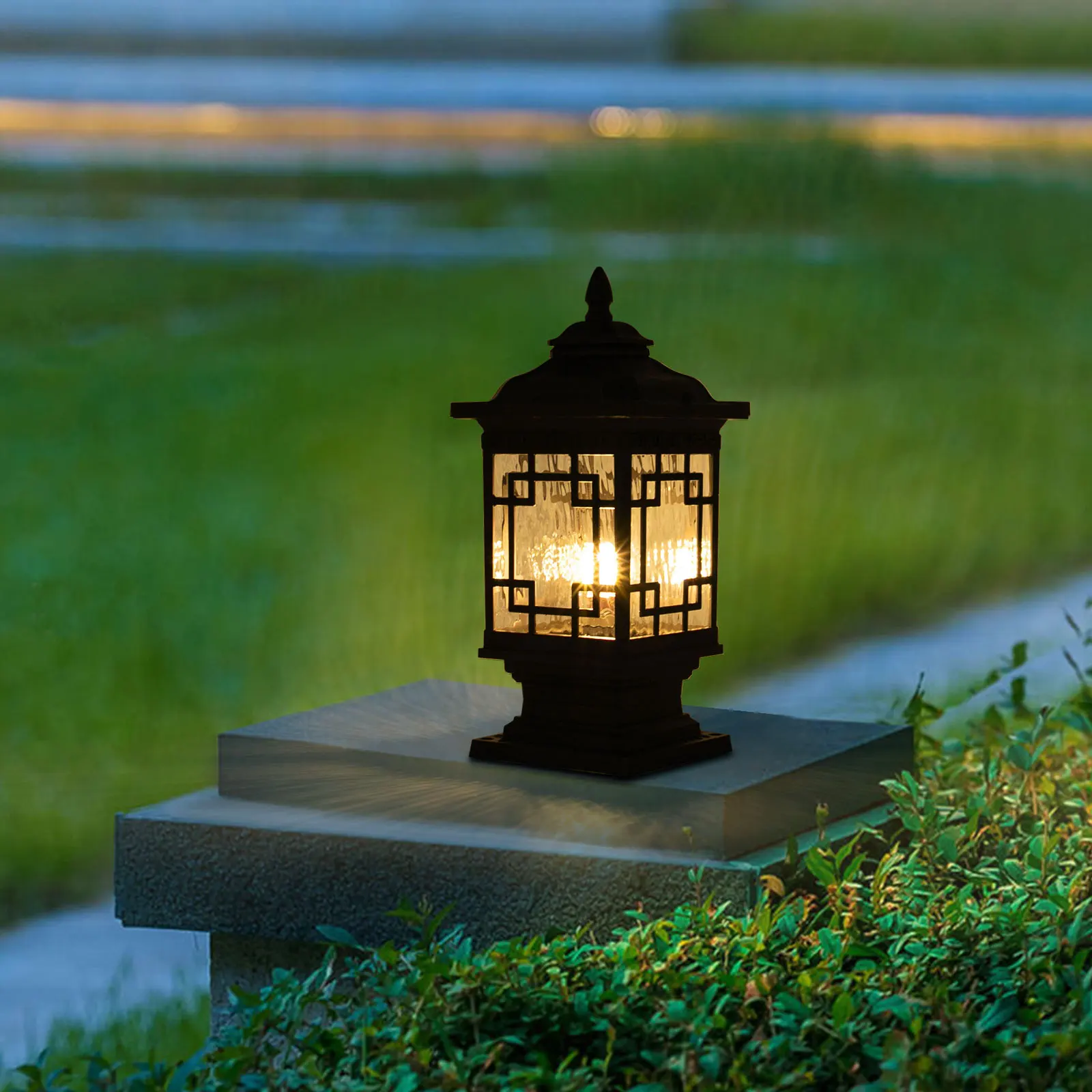 

Outdoor Post Lamp Shade Creative Exterior Vintage New Chinese-style Built in Standard E26 Screw-in Socket for Patio Balcony