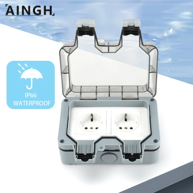 Aingh Waterproof Outdoor Plug IP66 Power Strip Electrical Sockets Outlet 220v Korea French Wall Bathroom Eu Adapter 220 V Safe