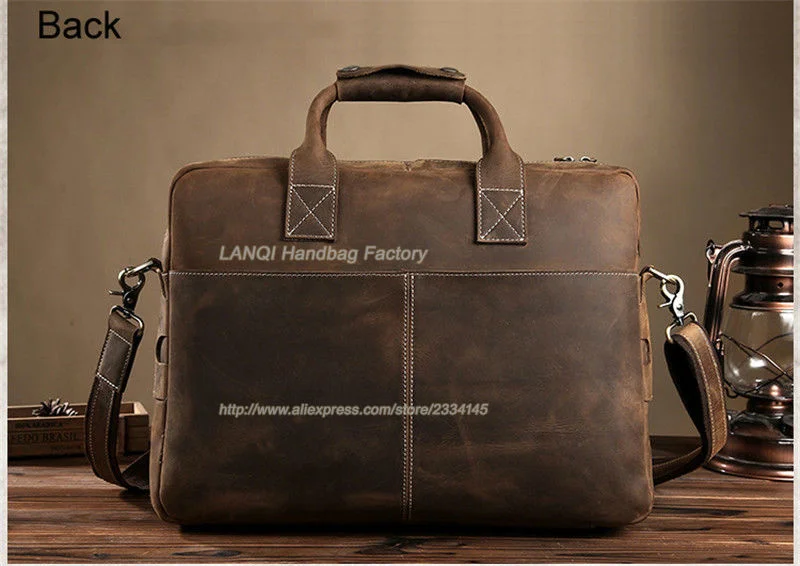 Malas de couro genuíno para homens, bolsa vintage, bolsa de ombro, laptop de negócios, cavalo louco