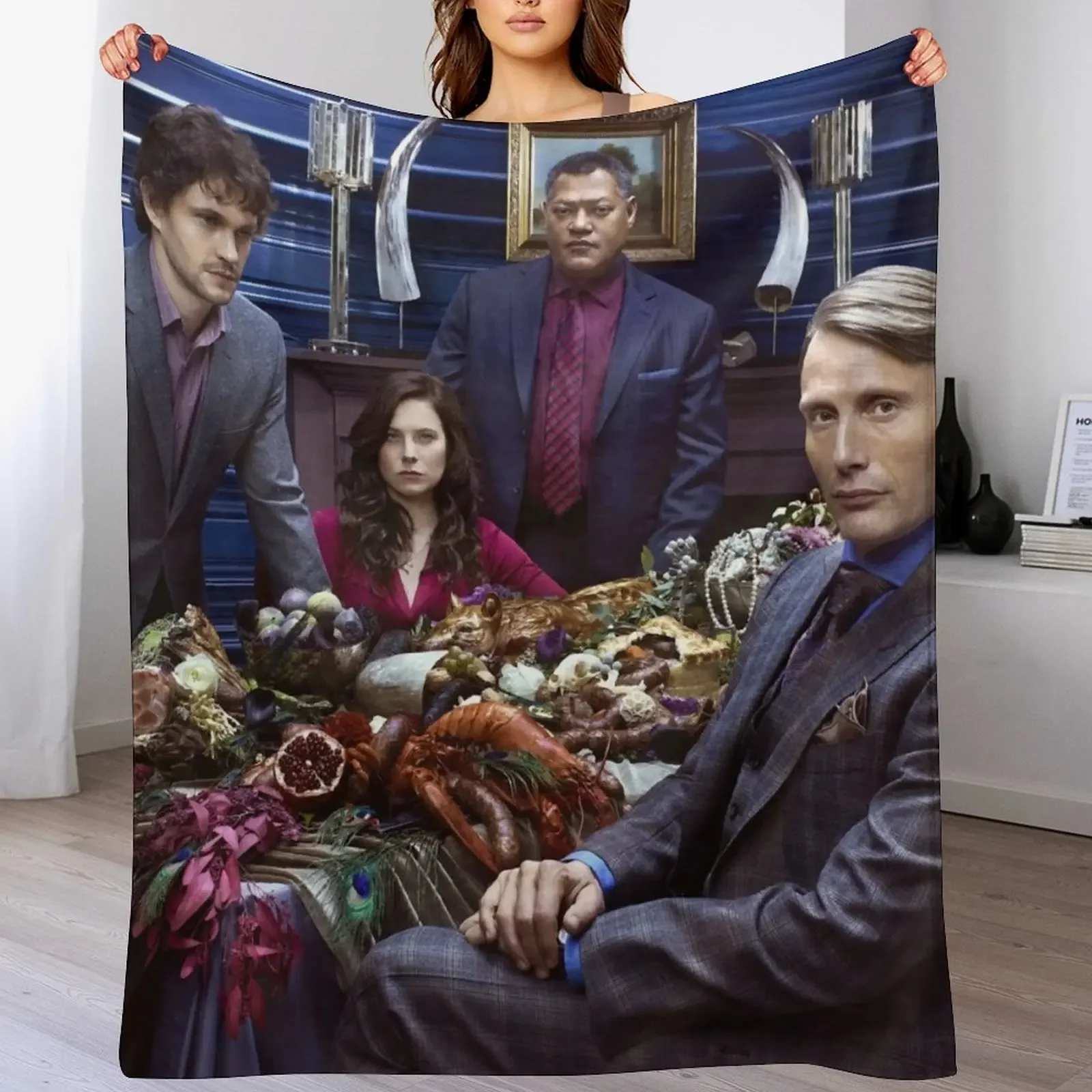 Hannibal NBC poster blue Throw Blanket Compact Warm Blanket for Car Road Trip