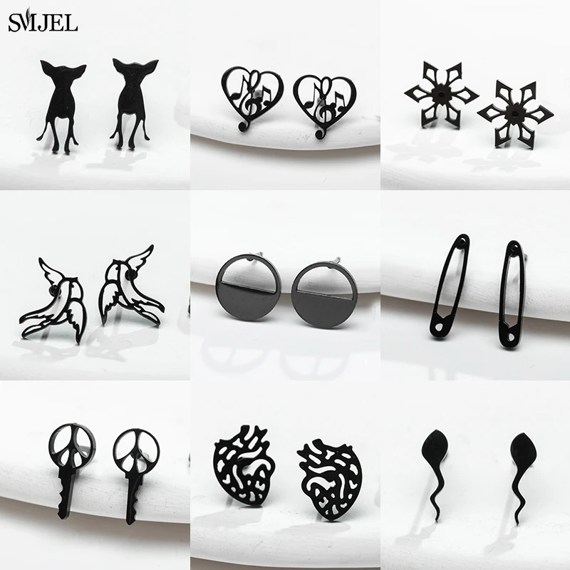 Small Stainless Steel Black Stud Earrings 2022 Trend Chihuahua Bird Organ Heart Pin Sperm Earring Ice Flower Jewelry Pendientes