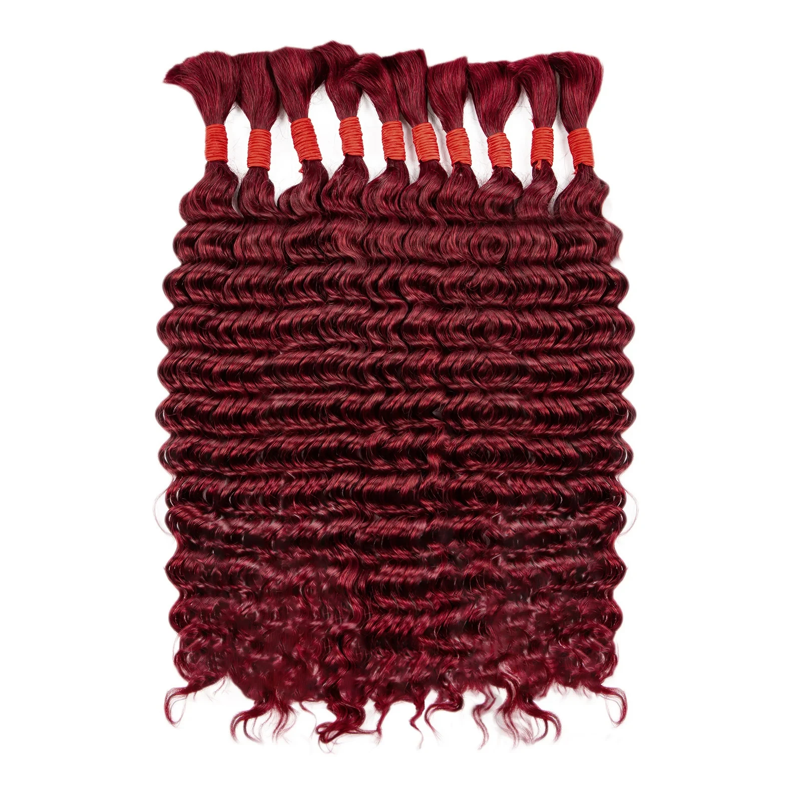 Human Braiding Hair for Boho Knotless Braids Bulk Burgundy Curly Bundles Human Hair for Micro Braiding Wet and Wavy Deep Water