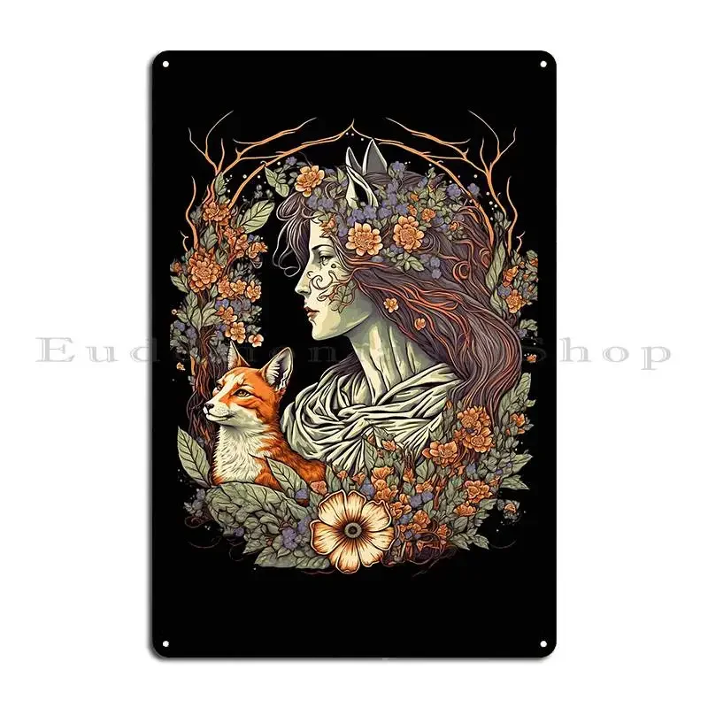 الثعلب والزهور 05 لوحة معدنية ملصق مضحك تصميم حانة مصمم المطبخ نادي تين تسجيل ملصق