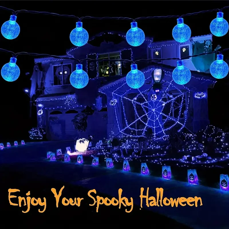 1 قطعة 20/30 LED هالوين الشمسية كريستال غلوب سلسلة أضواء مع 8 طرق الإضاءة الأرجواني/الأزرق للمنزل حديقة فناء ساحة ديكور