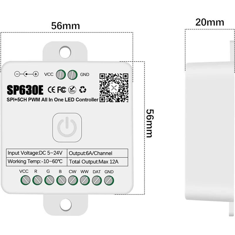 AED7-SP630E Bluetooh LED Controller Rgbw Controller Support PWM Single Color CCT RGB RGBW RGBCCT And SPI TTL IC Chip LED Strip L
