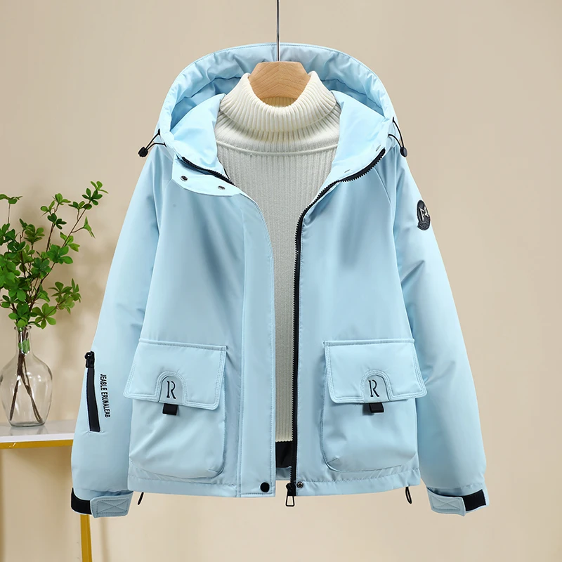 

Women's Hooded ort Thiened Cotton Jaet Loose Workwear Sle Winter Outerwear Faionable Commute Sle Zipper Closure
