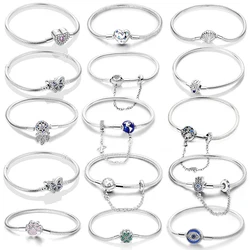 Silver Plated Bracelet Lucky Clover Elegant Original Snake Chain Fit Charms Beads DIY Fine Jewelry Gift Pulseras For Women