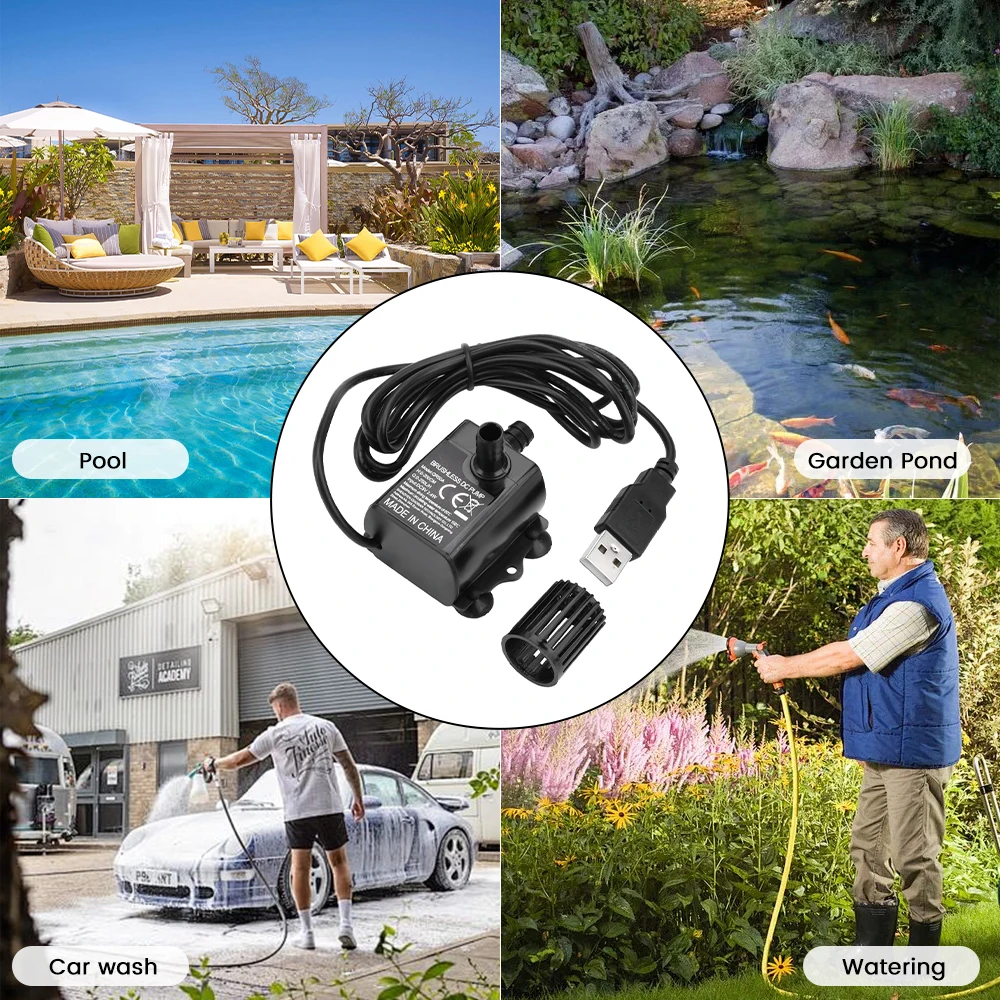 Pompe à eau ultra silencieuse pour sécuritaires, jardin, fournitures de camping, USB, 5V, 4.8W, mini, sans balais, étanche, fontaine SubSN, aquarium