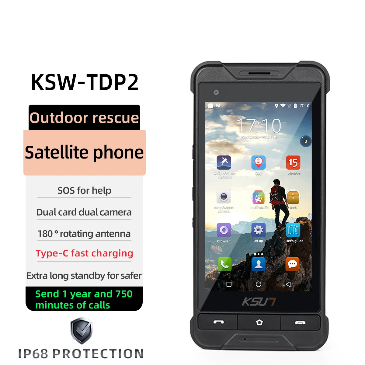 KSUT TDP2 Internet Tiantong Satellite Phone Waterproof SOS Beidou GPS 4G Walkie Talkie For Outdoor Exploration Rescue Emergency