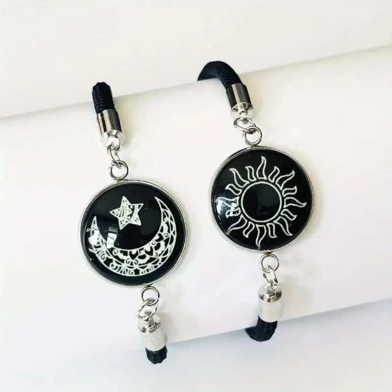 Couple Bracelet 1 Pair Luminous Sun Moon Adjustable Casual Jewelry for Engagement Anniversary Souvenir Gift