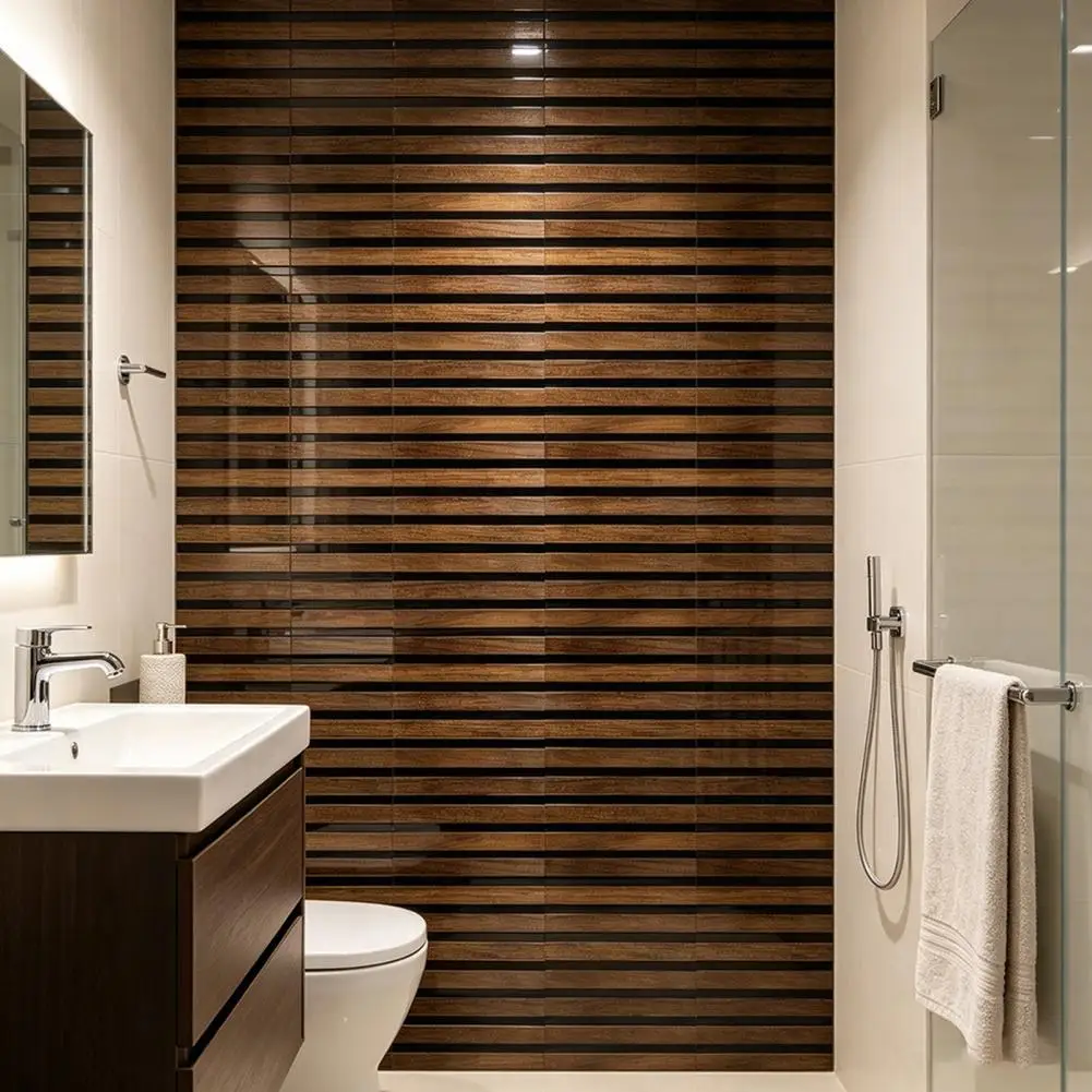 Diy Wall Renovation Sticker 2 Pcs Peel Stick Backsplash Tiles Wood Grating Stripe Self-adhesive Wallpaper Waterproof for Kitchen