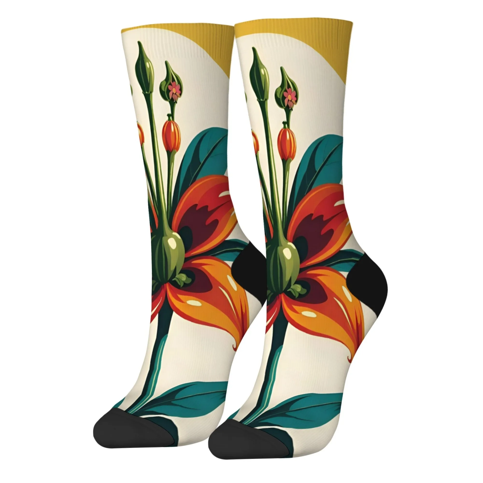 

Bright Floral Mid-calf Socks - Breathable Warm Compression Socks for Men and Women Casual Vintage Fun Socks