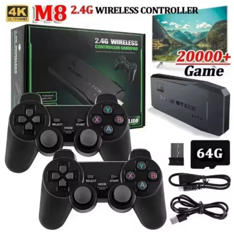 2025 NEW HD game stick Video retro game console 2.4G dual wireless controller Game Stick 4K TV 64G classic high-definition