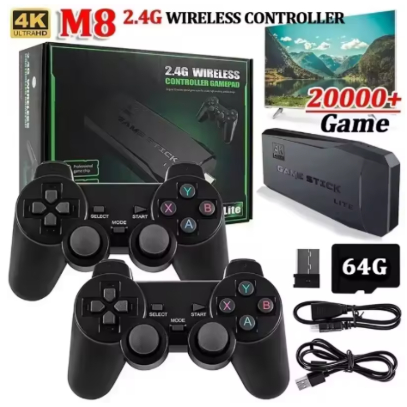  2025 NEW HD game stick Video retro game console 2.4G dual wireless controller Game Stick 4K TV 64G classic high-definition 