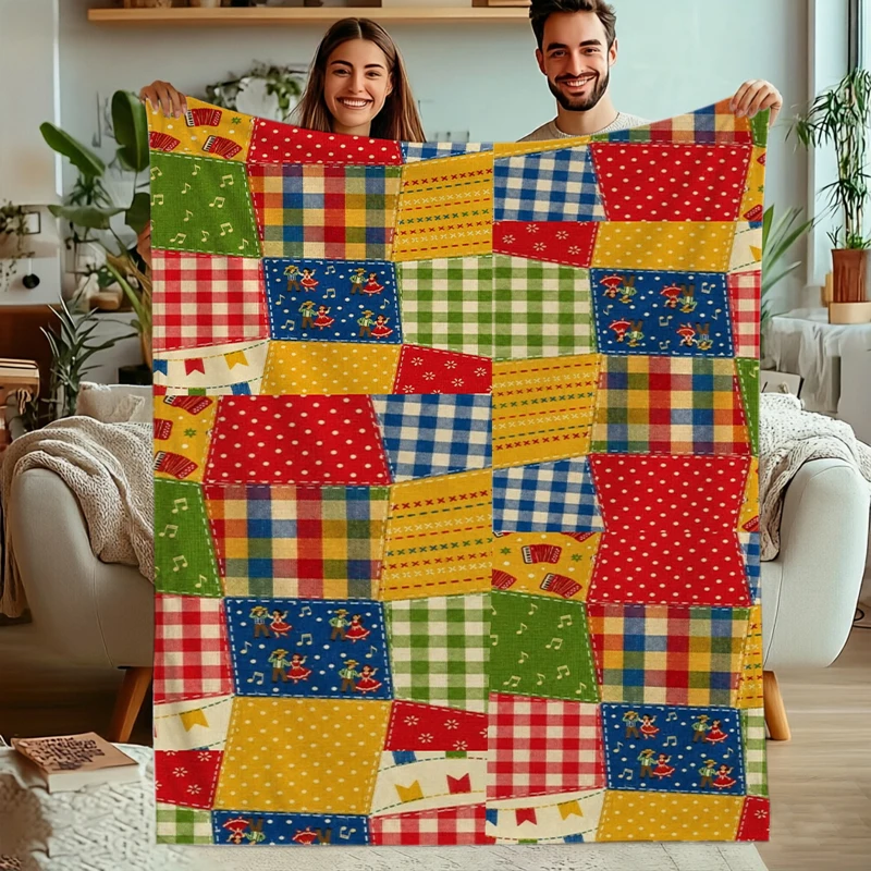 Pink Brown Plaid Floral Patchwork Flannel Blanket For Rustic Bedroom Decor Soft Warm Throw Blanket Wrap